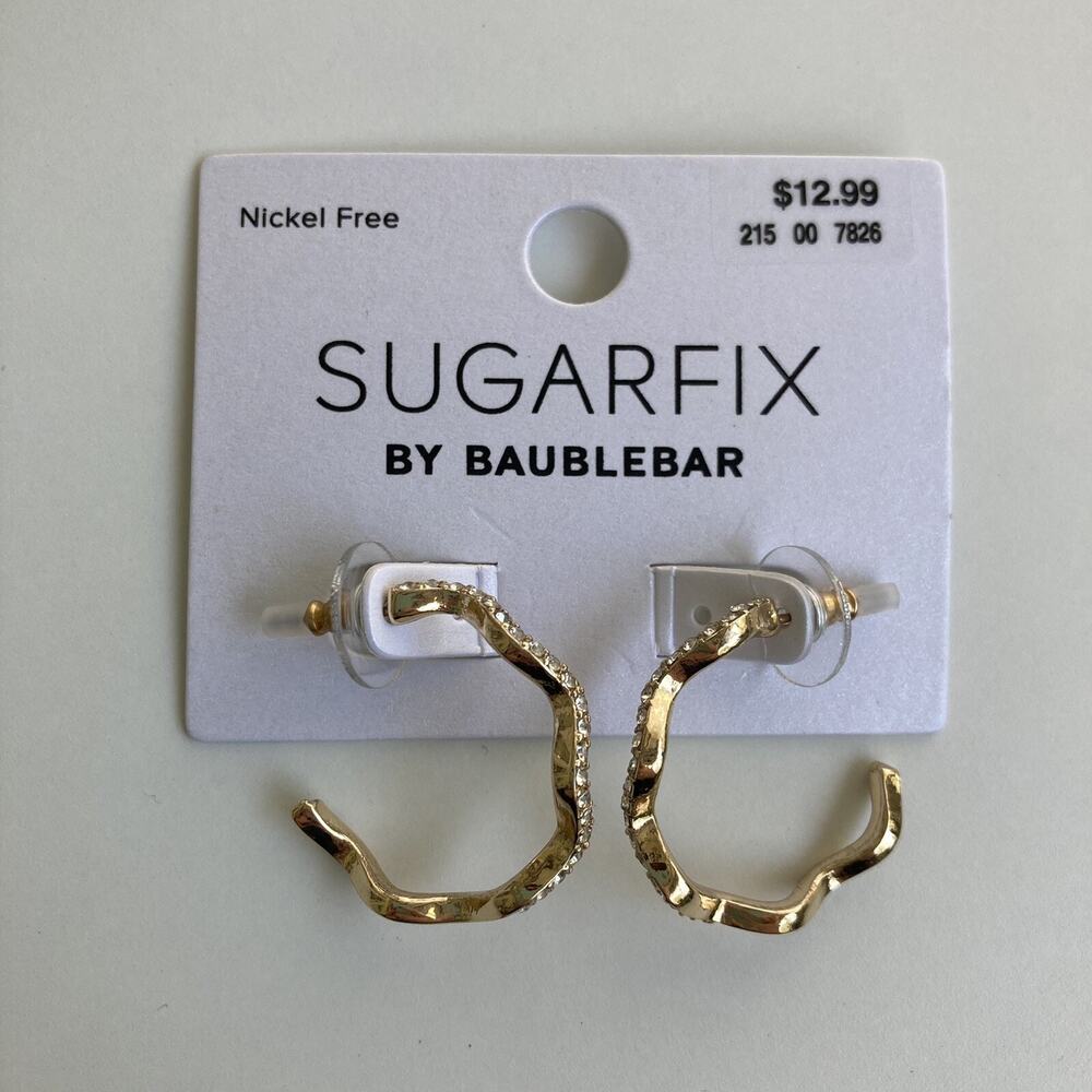Zig Zag Hoop Earrings SUGARFIX by BaubleBar Crystal and Gold Tone NEW - Picture 6 of 6